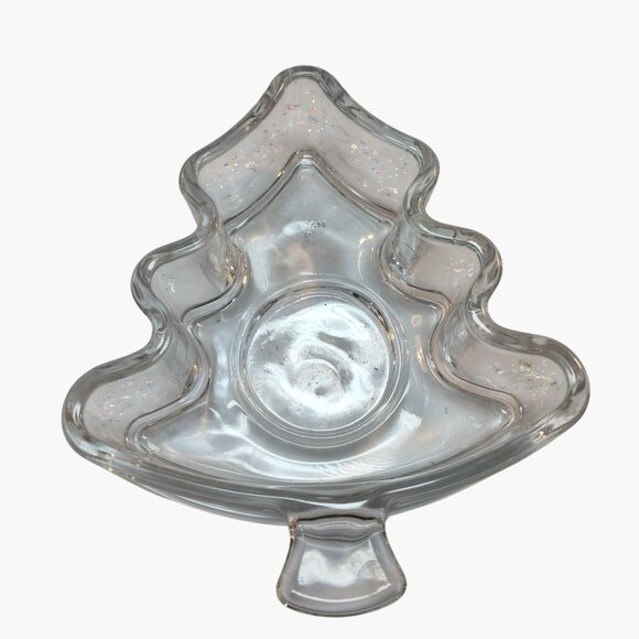 Clear Glass Christmas Tree Candle Holder Votive Tealight Holiday Dish - Picture 1 of 4